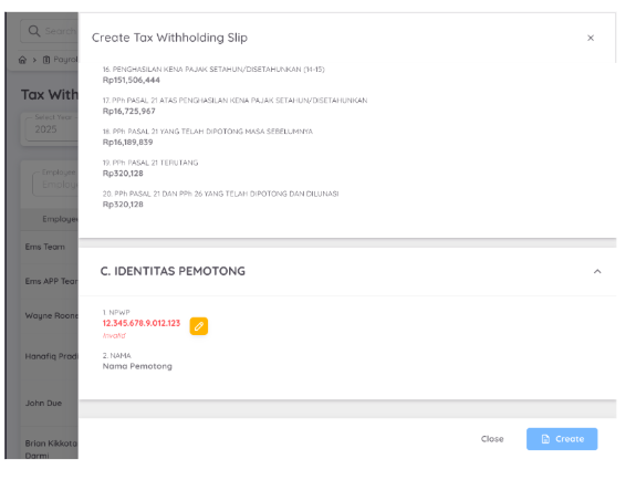 View of Tax Withholding Slip