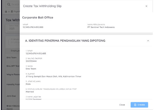 View of Tax Withholding Slip