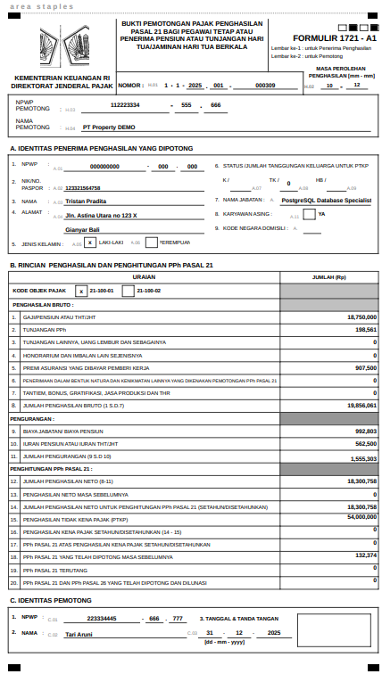 View of Tax Withholding Slip Export