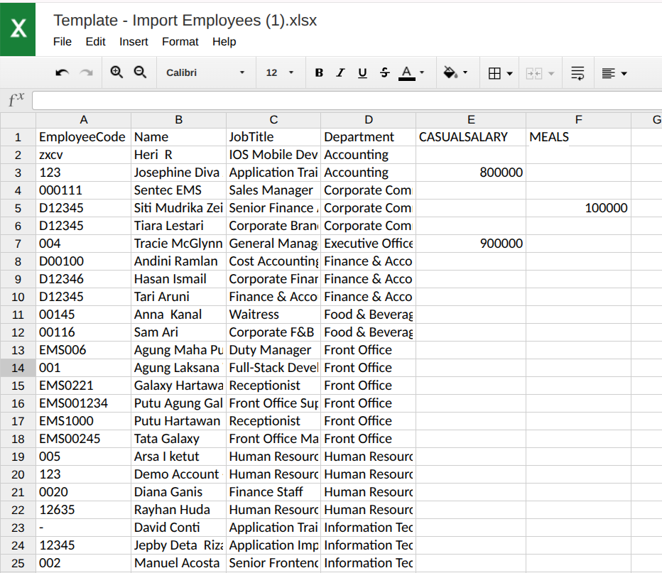Import Payroll Template Selection