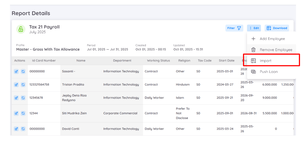 Import Payroll View