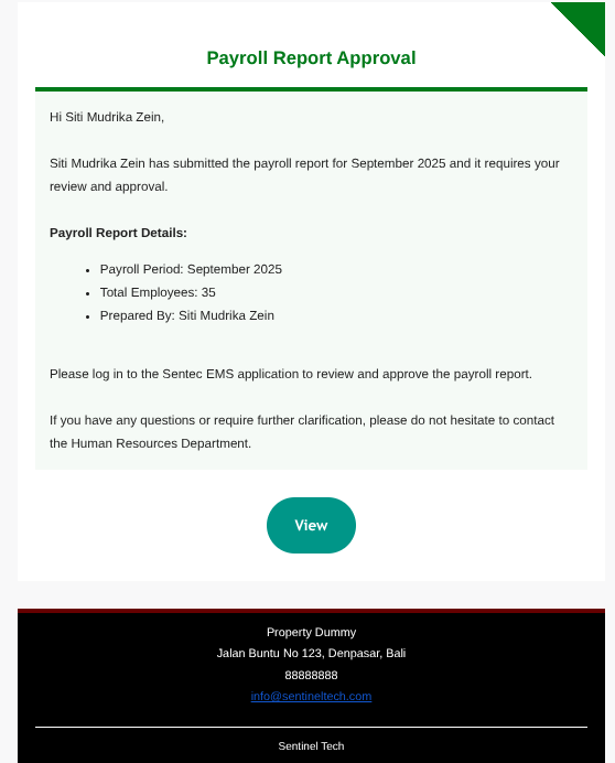 View of email notification