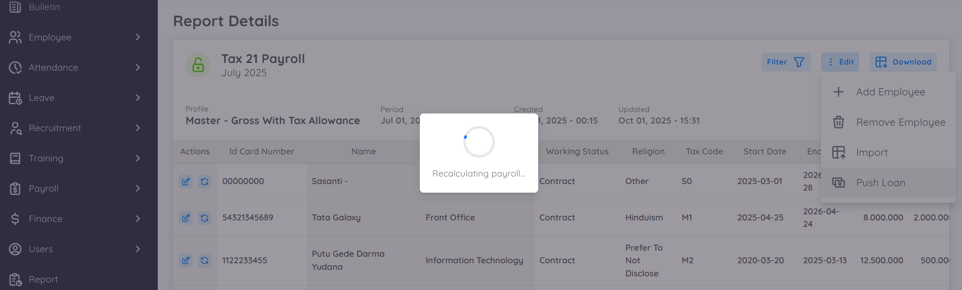 Loan Reflected in Payroll Report