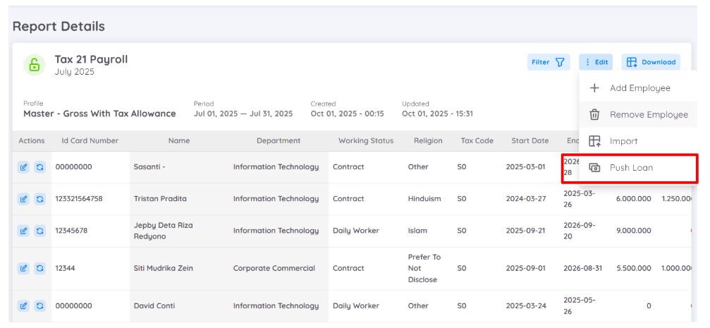 Push Loan to Payroll