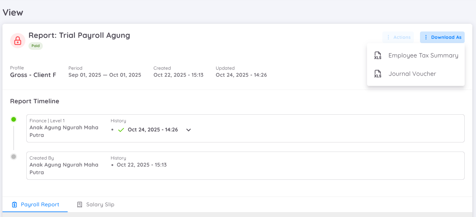 View of Set to Paid Action