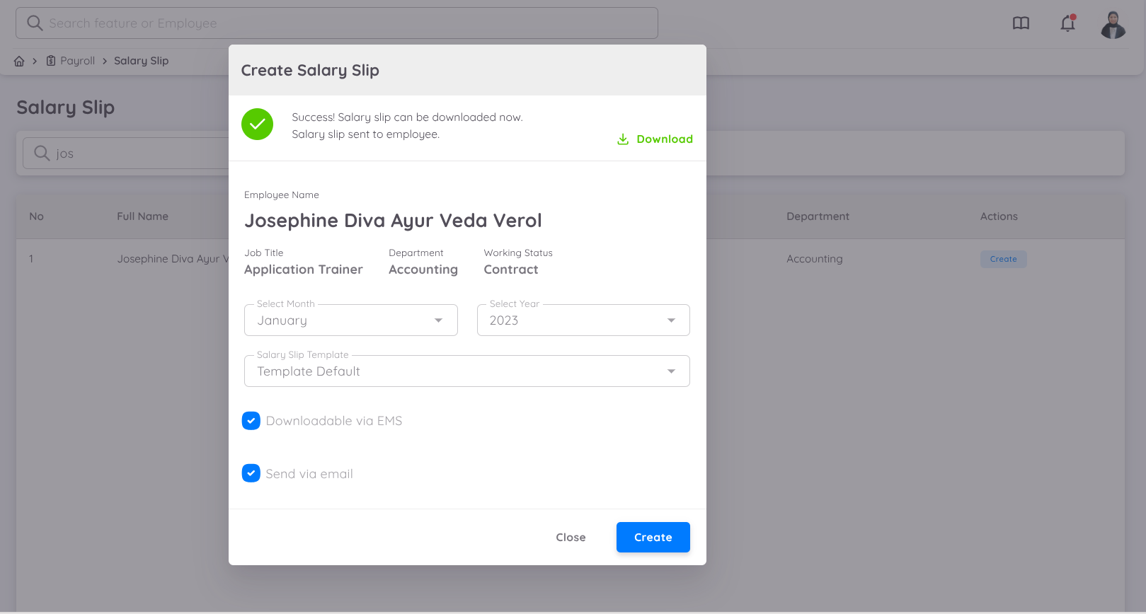 View of Create Salary Slip