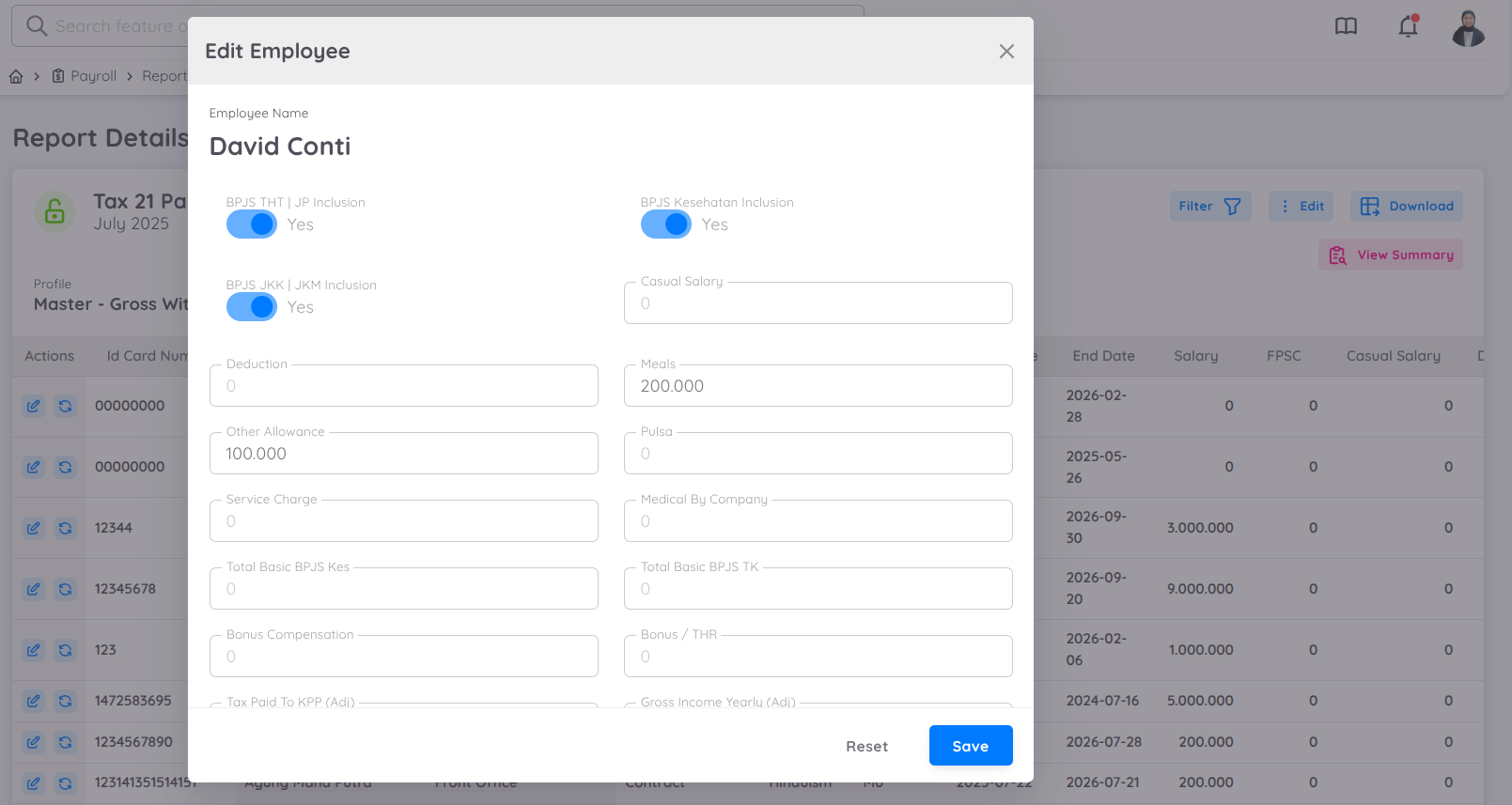 View of Edit Employee Payroll