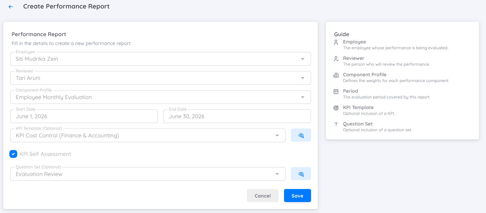 Create New Performance Report