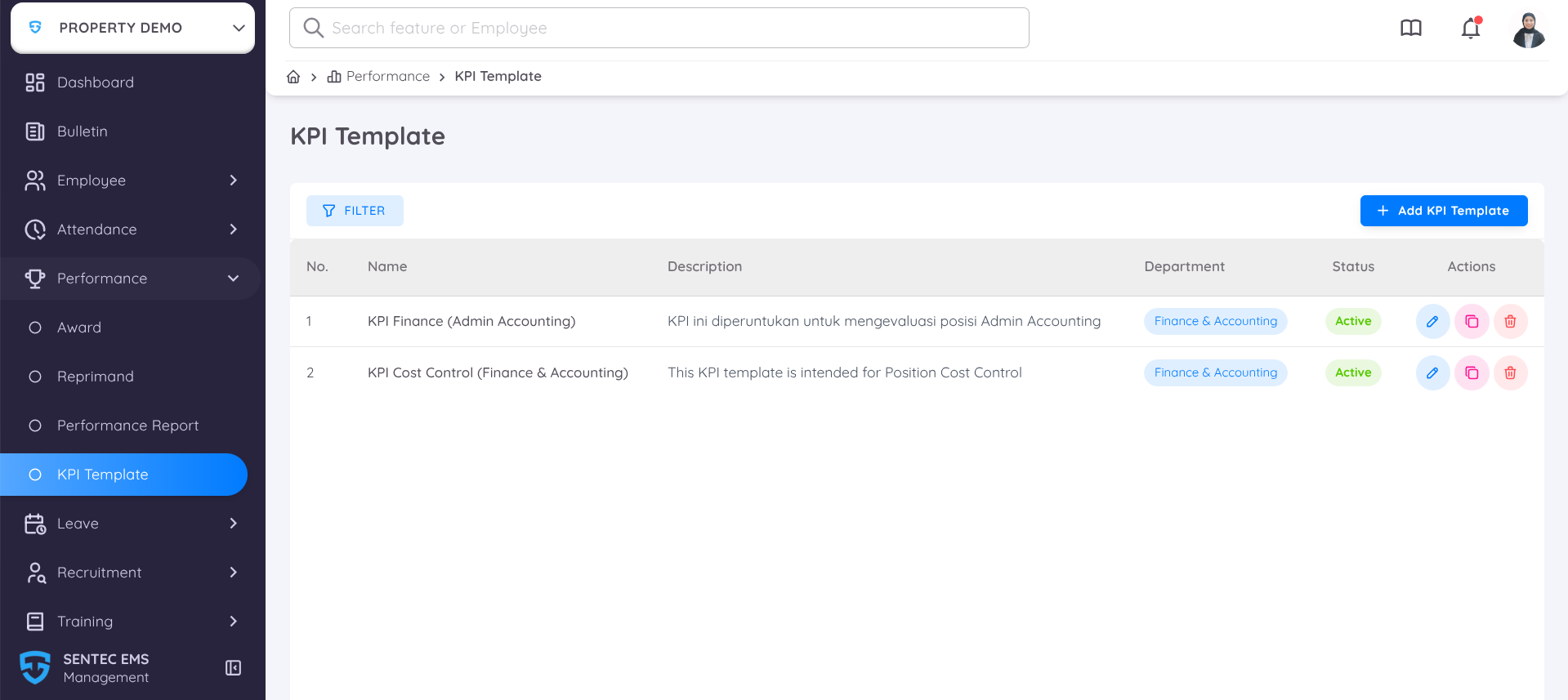 KPI Template Lists
