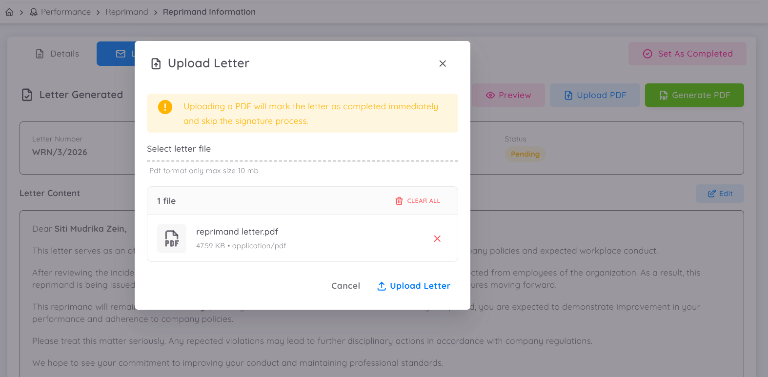 Reprimand Letter