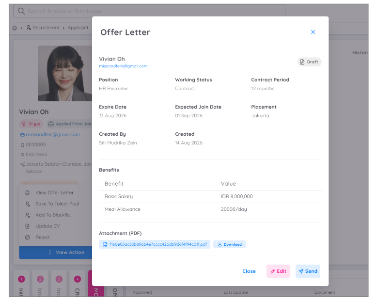 Tampilan Draft Offer Letter