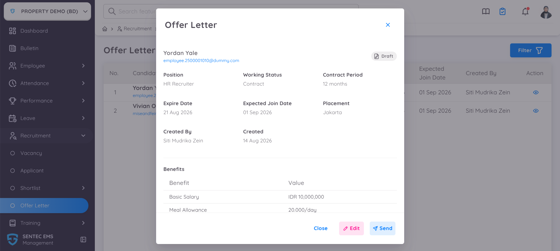 Tampilan Detail Offer Letter