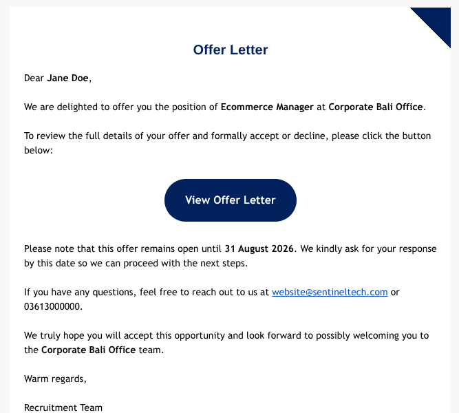 Tampilan Email Offer Letter
