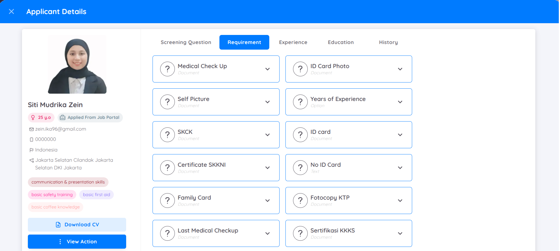Tampilan dari |Details Applicant
