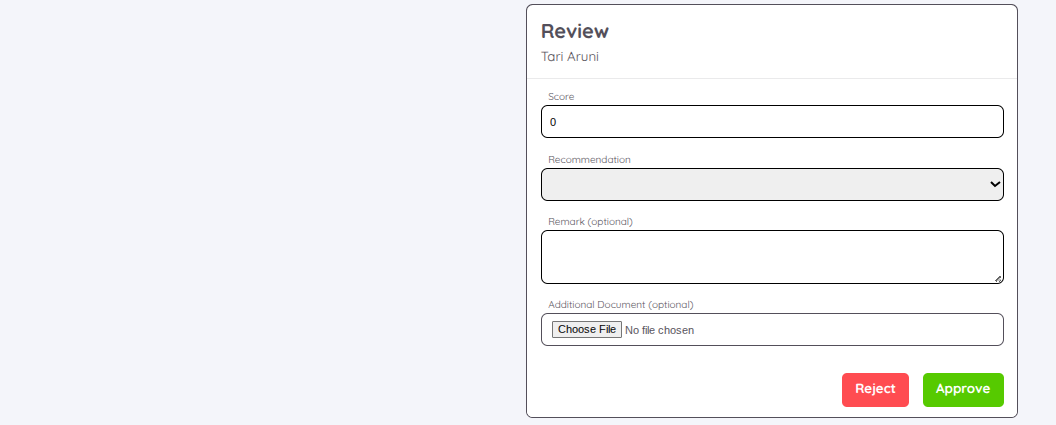 Tampilan dari Applicant Review