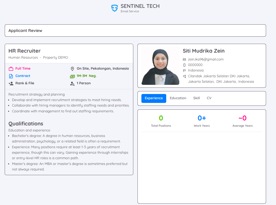 Tampilan dari Applicant Review