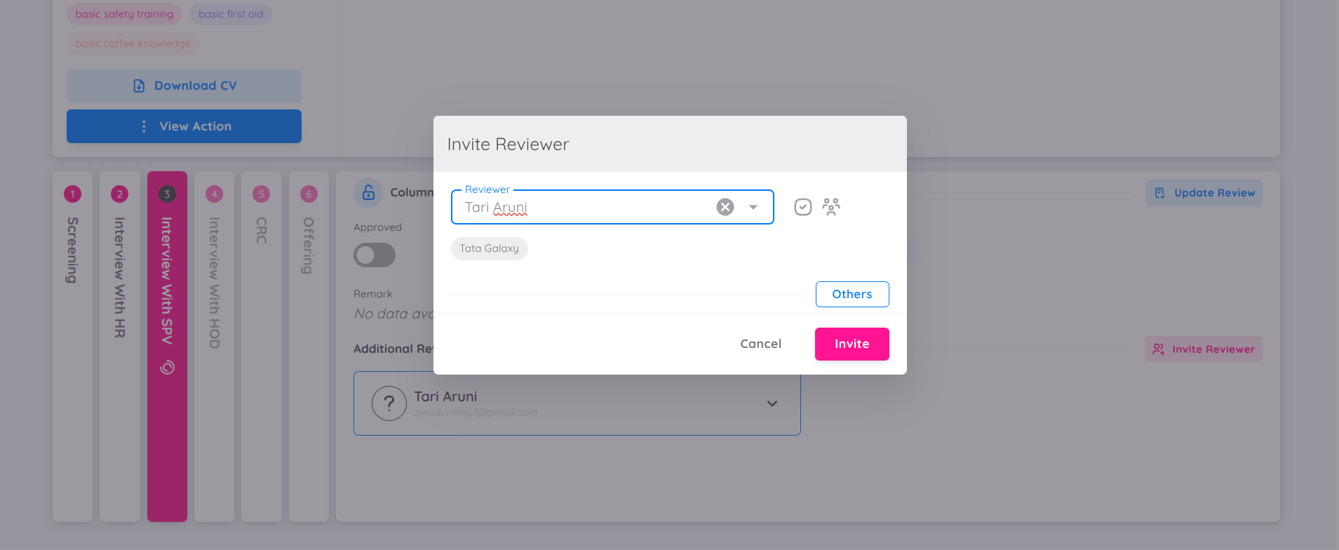 Tampilan dari Invite Reviewer