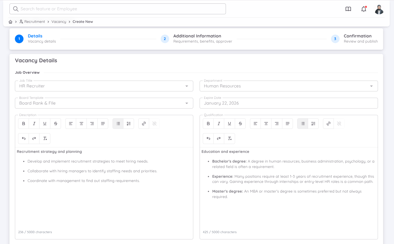 Tampilan dari tab Detail