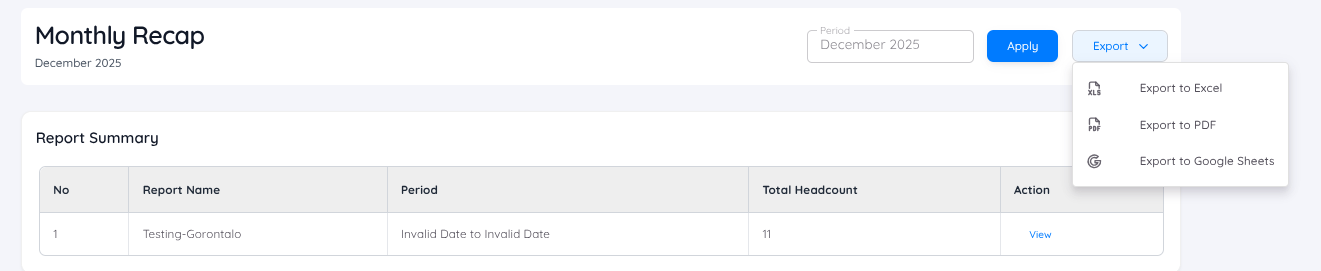 View of Export Payroll Report