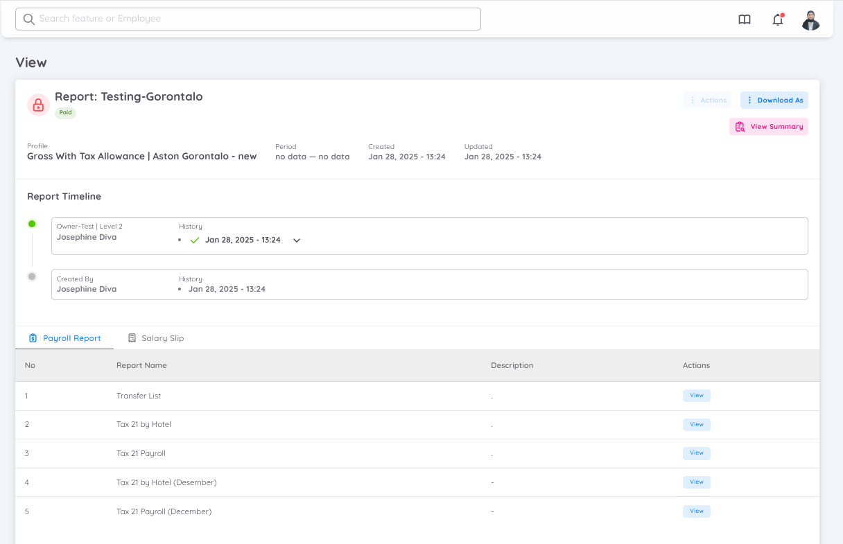 View of Payroll Report Details