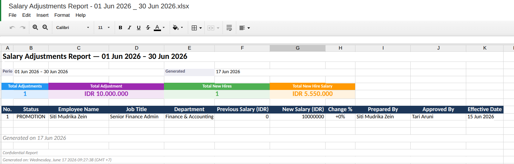 Salary Adjustment Report Export