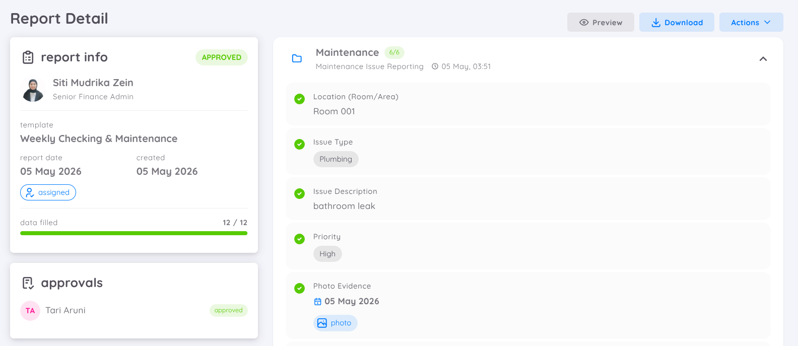 Task Reporting List