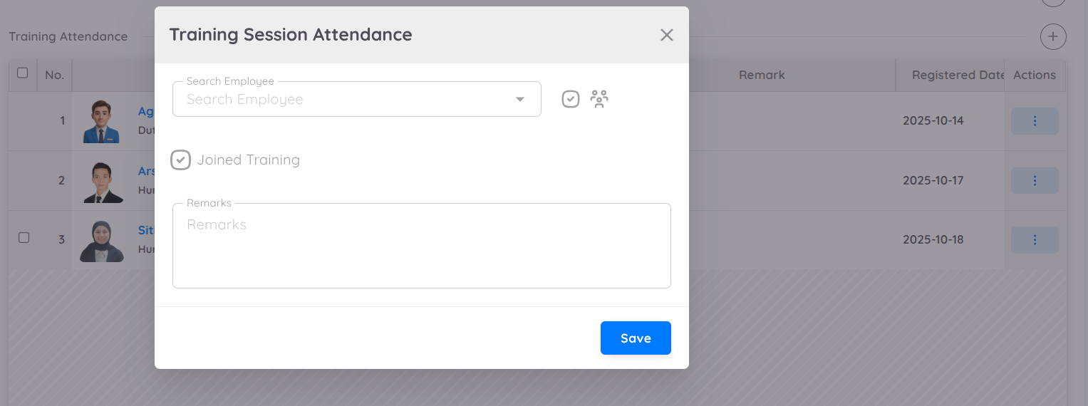 View of Session Attendance