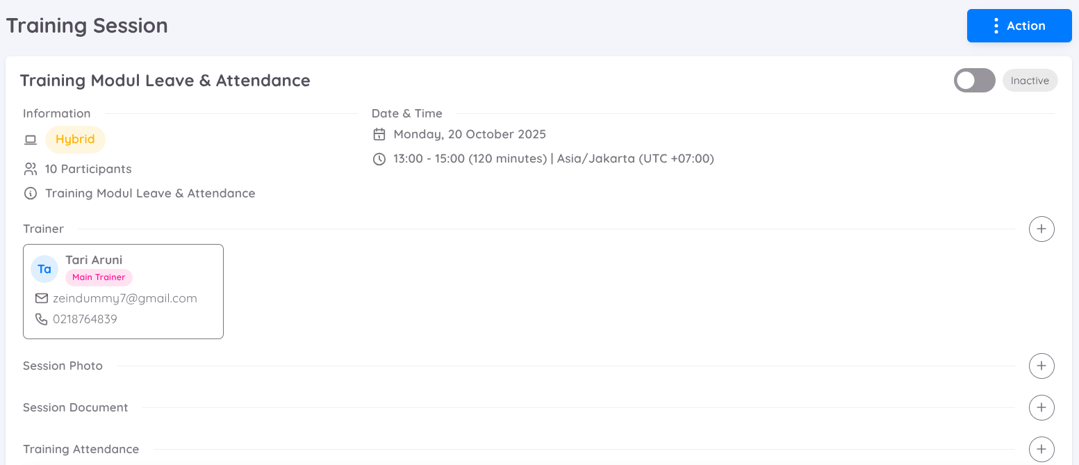 View Training Session Details