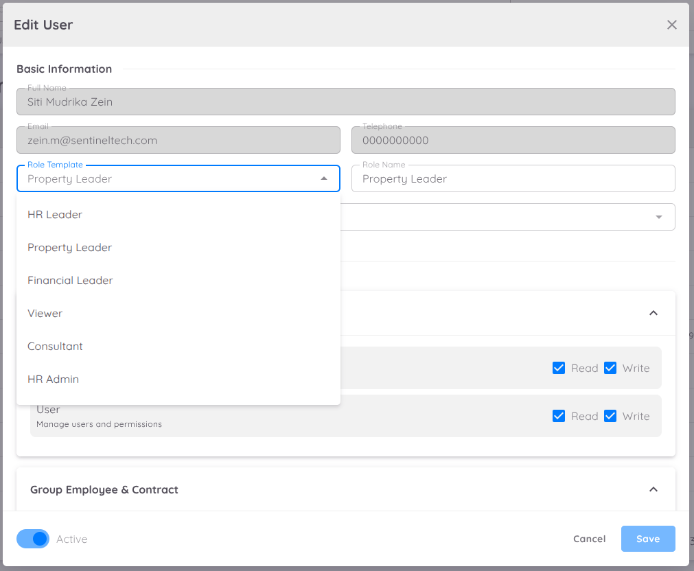 view of Role Template